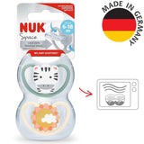 NUK Space Babynapp 6-18 månader, extra stora öppningar för känslig hud, BPA-fritt silikon, zebramönster, 2-pack
