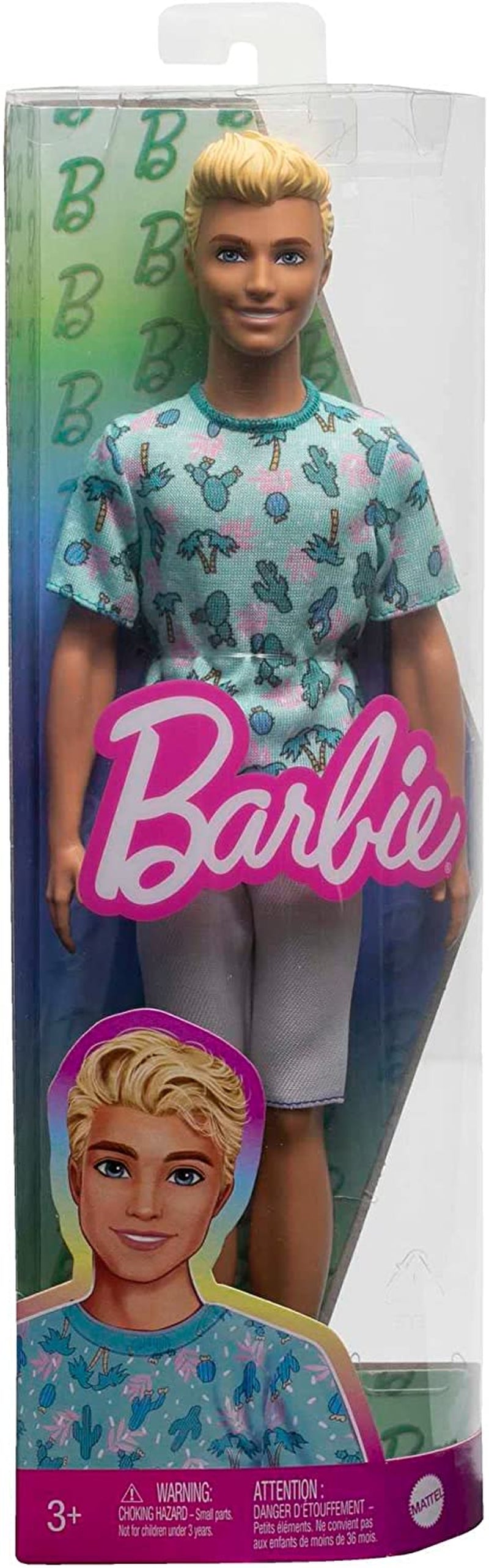 Barbie Ken Fashionistas Doll - T-shirt med kaktus och palmtryck, vita shorts och sneakers, perfekt för äventyr med vänner och promenader runt staden, för barn från 3 år och uppåt, HJT10 Naty Shop Dolls
