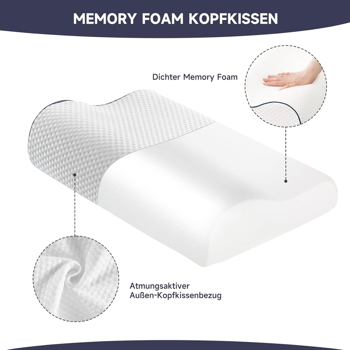 Z-Hom Nackstödskudde, Memory Foam Kudde, Side Sleeper Kudde, Ergonomisk Kudde, Anti Snorking Kudde, Ortopedisk Sovkudde, Avtagbart överdrag (49 X 30 X 7/10 Cm) Cervikala ortopediska kuddar Naty Shop