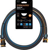 Fiskars vattenhjul vattenslangsats med 2 slanganslutningar och krananslutning, universell storlek, vridstyvhetsnivå 4 (av 5), 1,8 m, Ø1,3-1,5 cm (1/2-5/8"), svart/orange/blå, 1057621