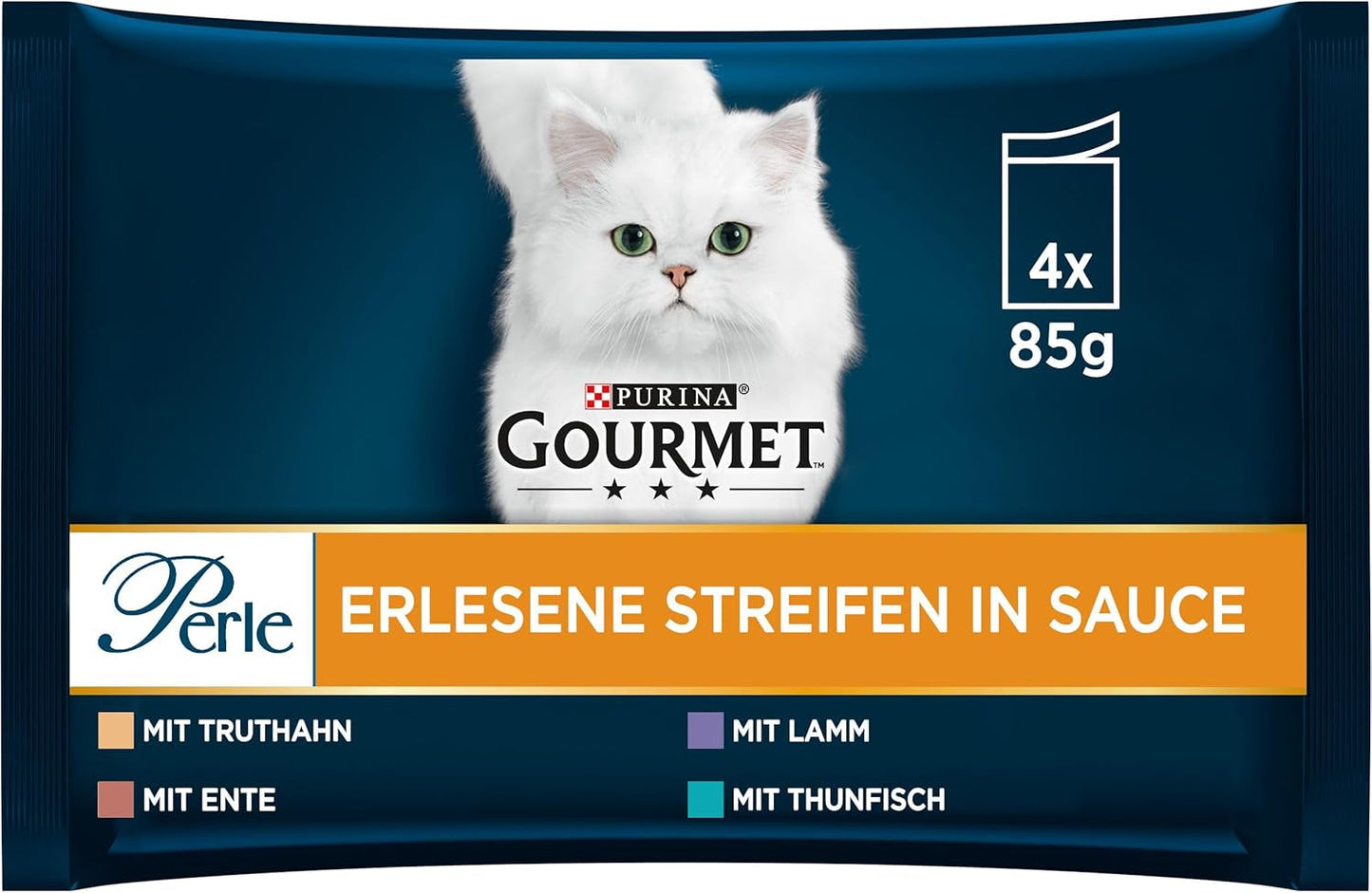 Gourmet Perle Select Strips våt kattmat, blandad blandning, förpackning om 12 (12 x 4 påsar à 85g vardera)