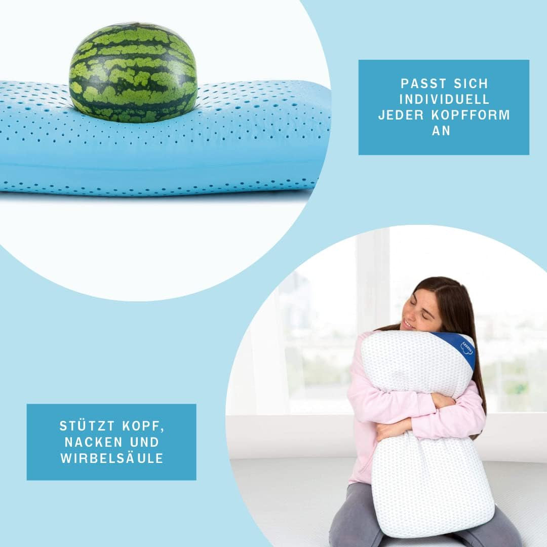 Genius Eazzzy skumkudde 40X80 Cm höjd 10Cm - Nackstödskudde med 2 grader av hårdhet + kylande gelskum - Sovkudde för sido-, rygg- och magslipare mot nacksmärta, polyester Naty Shop standardkuddar