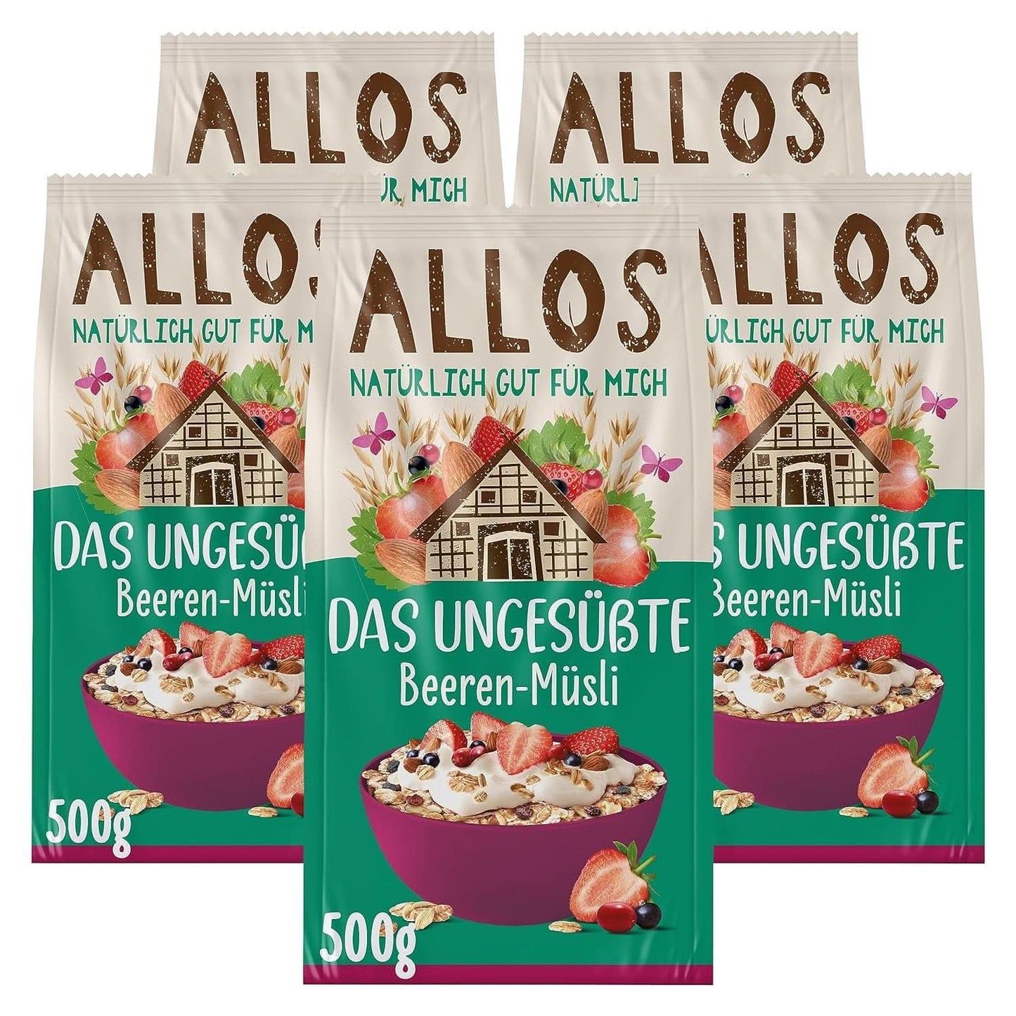 Allos, osötad bärmüsli, förpackning 5 x 500 gram Spannmål Naty Shop Berries