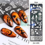 JMEOWIO Nail Stamping Stencils Halloween 6 Stück Nagelstempel Stencils Nail Art Dekoration Nageldesign Zubehör Böse Gruselige Kürbis-Geisterhexe