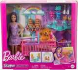 Barbie Skipper docka och barnkammare med tillbehör, inkluderar tvillingdockor, 1 spjälsäng, 1 gunga, 1 rocker och mer, HXM99 Naty Shop Dolls