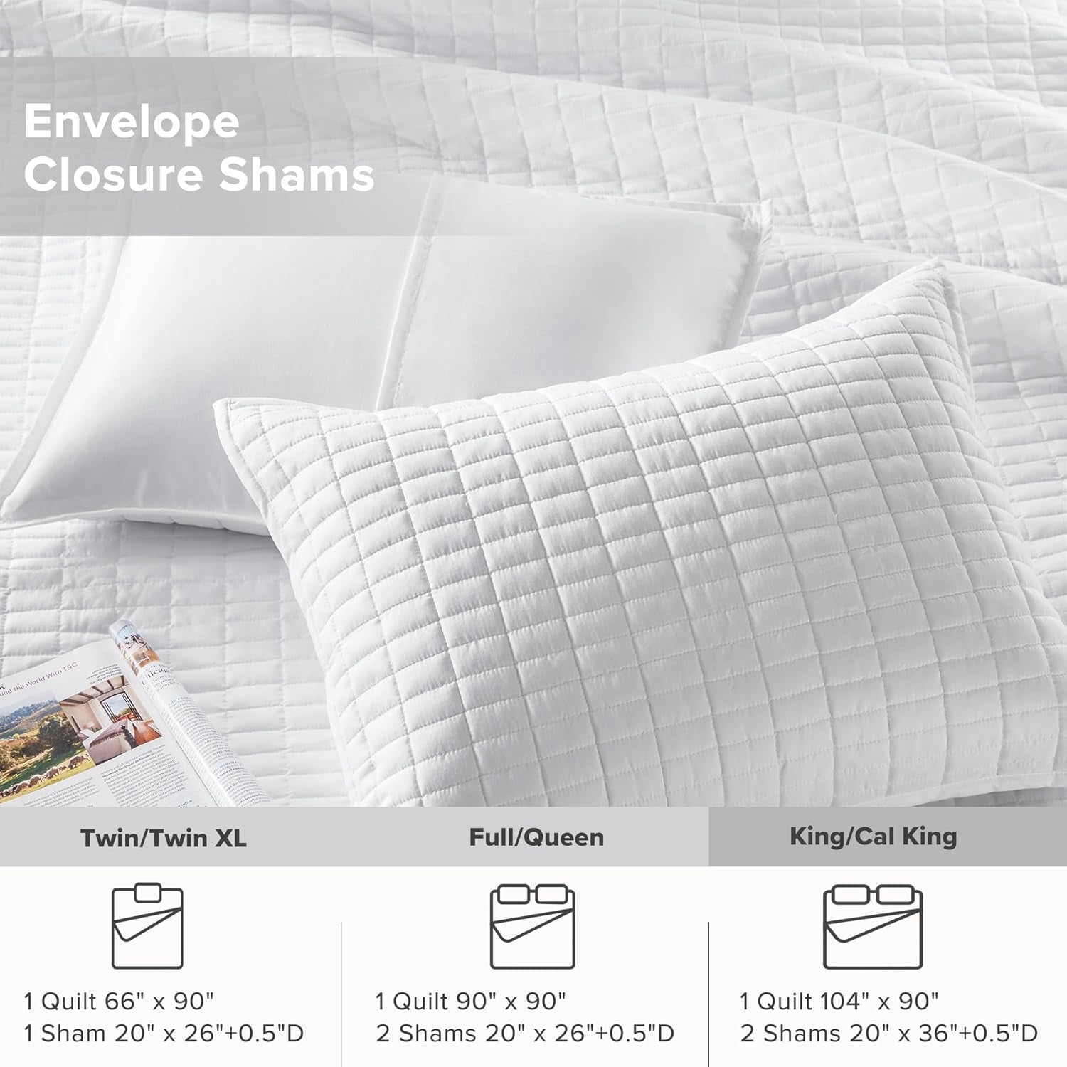 Comfort Spaces Kienna Quilt Set Luxury Double Stitch Sommarfilt Lättvikt Mjuk Helårssängkläder Matchande örngott Vit King Size filt (264,2 X 228,6 Cm) Naty Shop Täcken & täcken