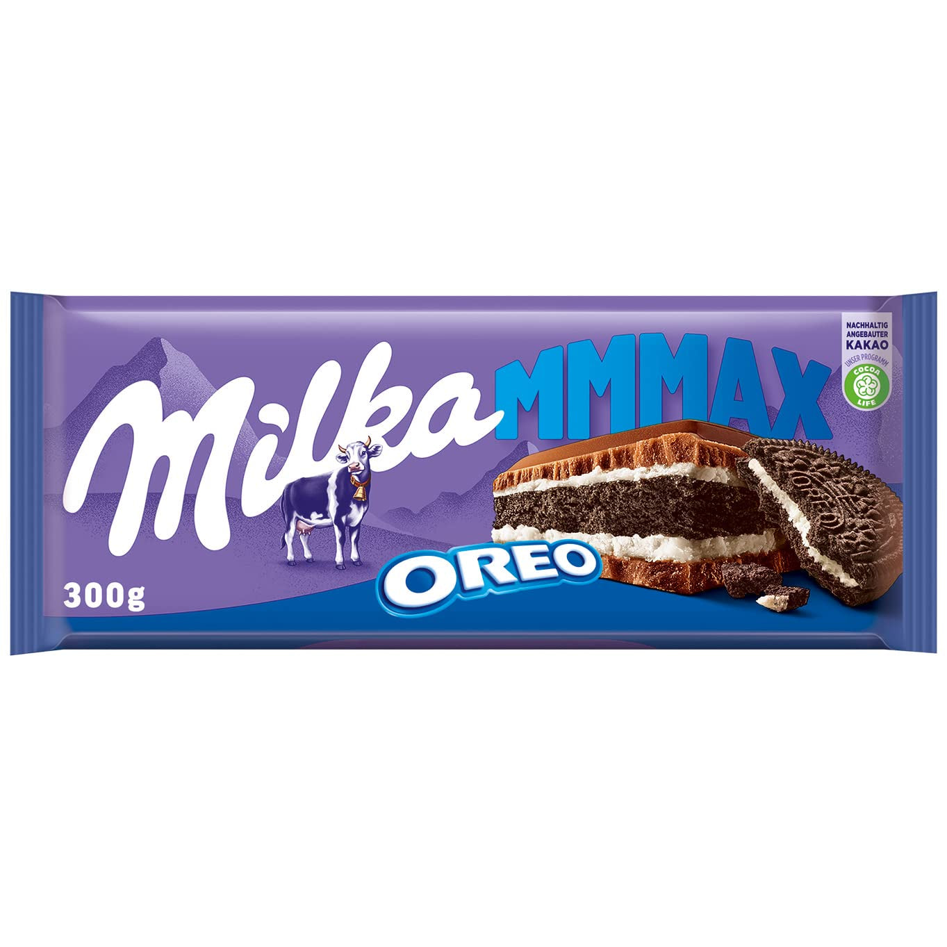 Milka Mmmax Oreo – alpin mjölkchoklad med krispiga oreokakor och mjölkgrädde – 300g