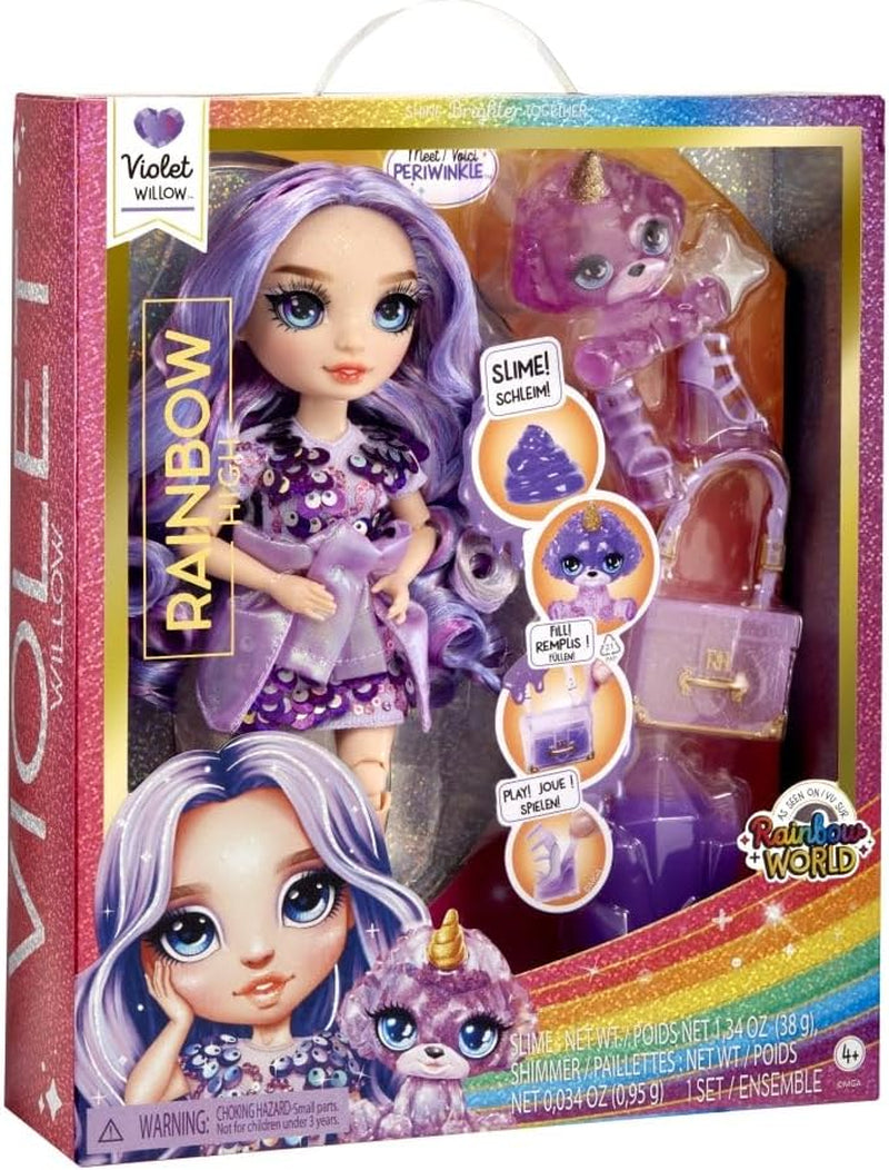 Rainbow High Fashion Docka med Slime och Pet - Lila - 28 cm Glitter Doll med Glitter Slime, Magic Pet och modeaccessoarer - Leksak för barn - Perfekt för 4-12 år