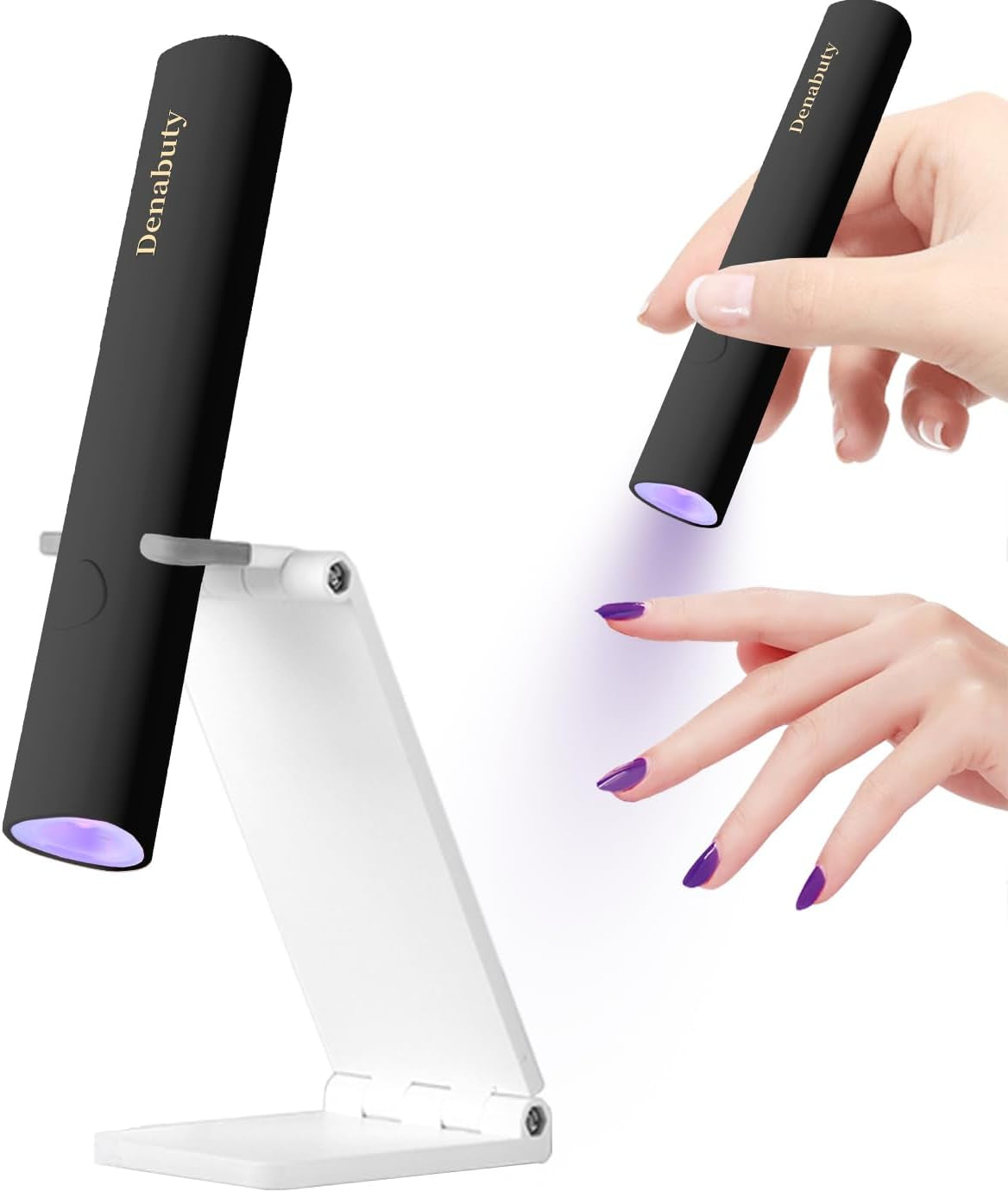 Denabuty UV-lampa för Gel Nagellack, Mini UV LED-lampa för Nagelbyte med stativ Tragbare Liten UV Nagellampa för Gel Nagellack, för Aushärten Von Nagelkleber & Nageltips Vit