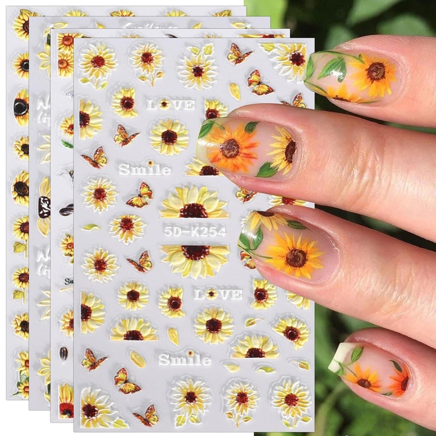 JMEOWIO 3D Nagelsticker Schwarz Weiß Blume Nail Art Sticker Selbstklebend Nagelaufkleber 5D Stereoskopisk Blumen Dekoration Nageldesign Zubehör 4 Blatt