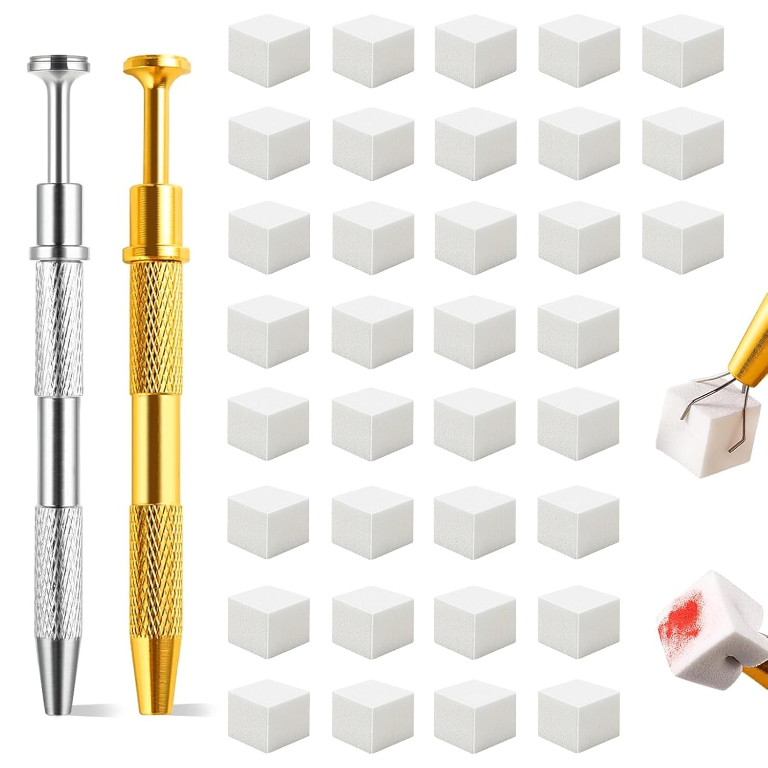 Eiito 100 Stück Weiche Nagelschwämme Für Ombre, Mit 2 Greifstift, Aura-Maniküre-Nailkunst-Werkzeuge (Silver + Guld)