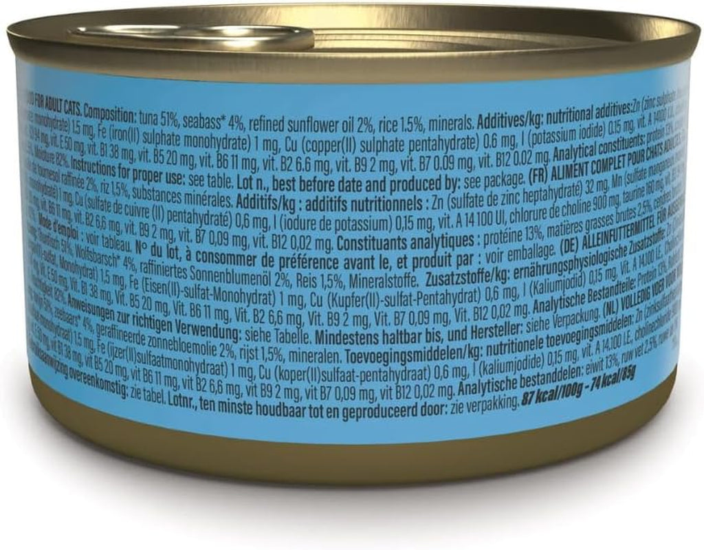 Blåfenad tonfisk i gelé, komplett våt kattmat, konserverad, med tillsatta vitaminer, 100 % naturlig, 6 x 85 g