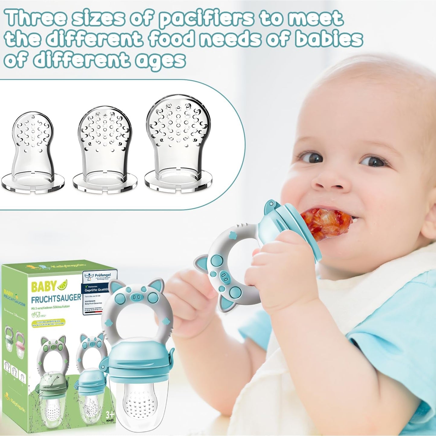 Babyfruktnappar, 2-pack fruktnappar för bebisar 3 månader upp uppgraderad version 2023, fyllbara nappar, grötnappar, fruktnappar för bebisar, BPA-fria, 8 silikonnappar i 3 storlekar
