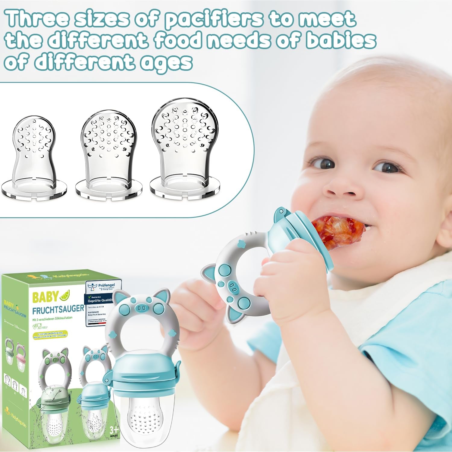Babyfruktnappar, 2-pack fruktnappar för bebisar 3 månader upp uppgraderad version 2023, fyllbara nappar, grötnappar, fruktnappar för bebisar, BPA-fria, 8 silikonnappar i 3 storlekar