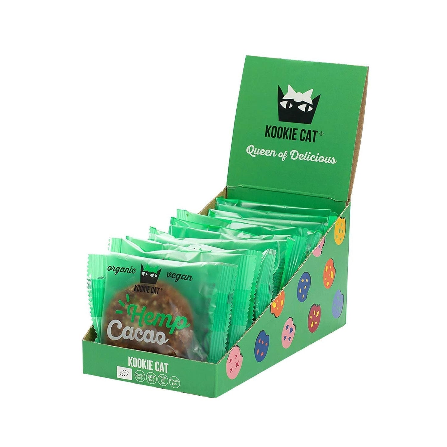 Hampafrön och kakao - individuellt förpackade veganska glutenfria sojafria ekologiska cashew- och havrekakor - 12 x 50 g multipack