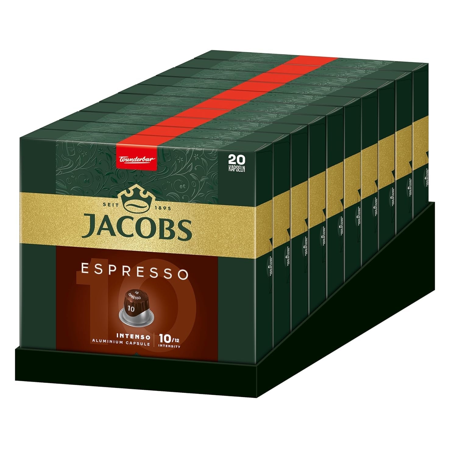 Jacobs Kaffeekapseln Espresso Intenso, Intensität 10/12, 10 x 20 Getränke, Nespresso* kompatibel Kaffee Kapseln, 200 Kapseln