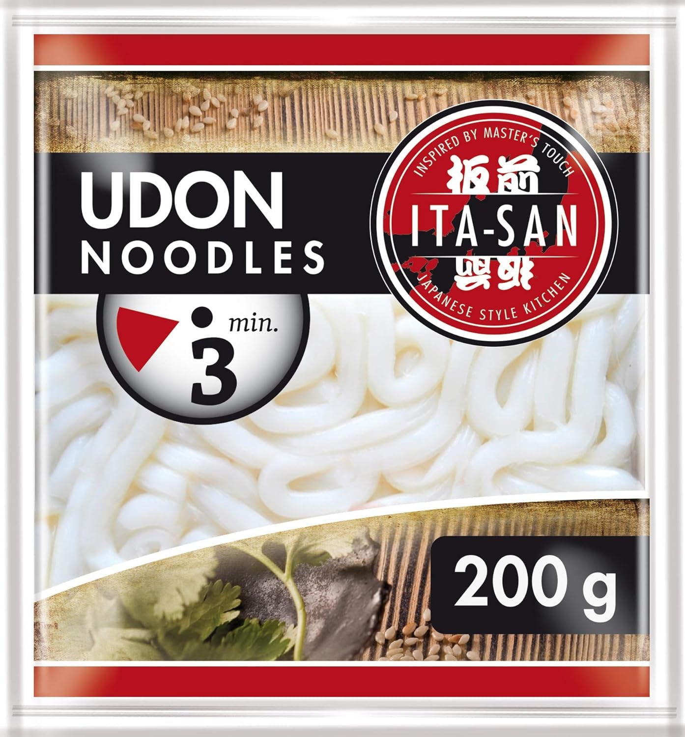 ITA-SAN Udonnudlar, kokta, snabba och lätta att tillaga, för udonsoppa och andra asiatiska rätter, vegetariska, 30 x 200 g
