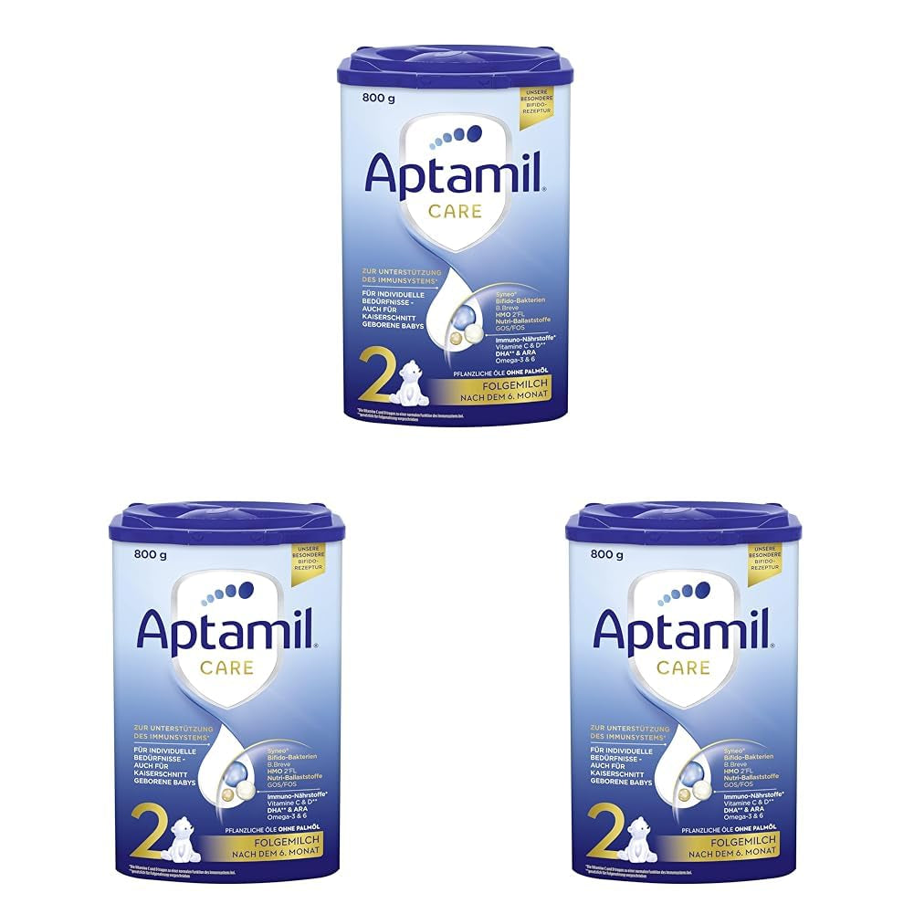 Aptamil Care 2 - Tillskottsmjölk efter 6 månader, med Omega 3 och 6, DHA och ARA, palmoljefri, barnmat, mjölkpulver, 1 x 800 g (förpackning med 3)