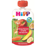 HiPP Bio Quetschie Mango-Banan i äpple med morot (8 x 100g), 1 år gammal, Frucht- und Gemüsepüree, ohne Zuckerzusatz, vegan, i bästa biokvalitet