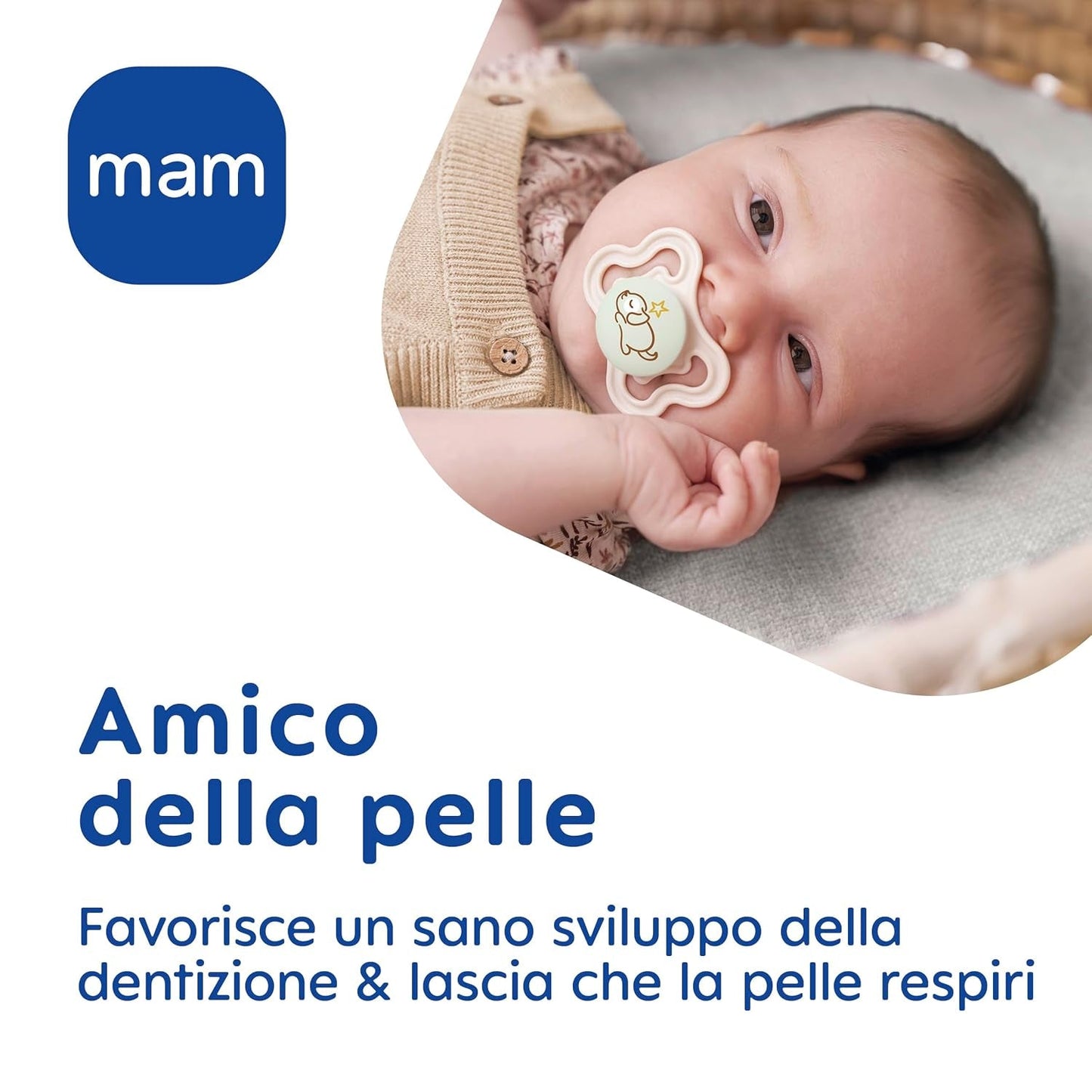 MAM Air Nattnapp 6-16 månader (2-pack) MAM-napp 6-16 månader, glöd i mörkret för känslig hud, babytillbehör 2-pack med silikonnapp och napphållare, neutral/grön