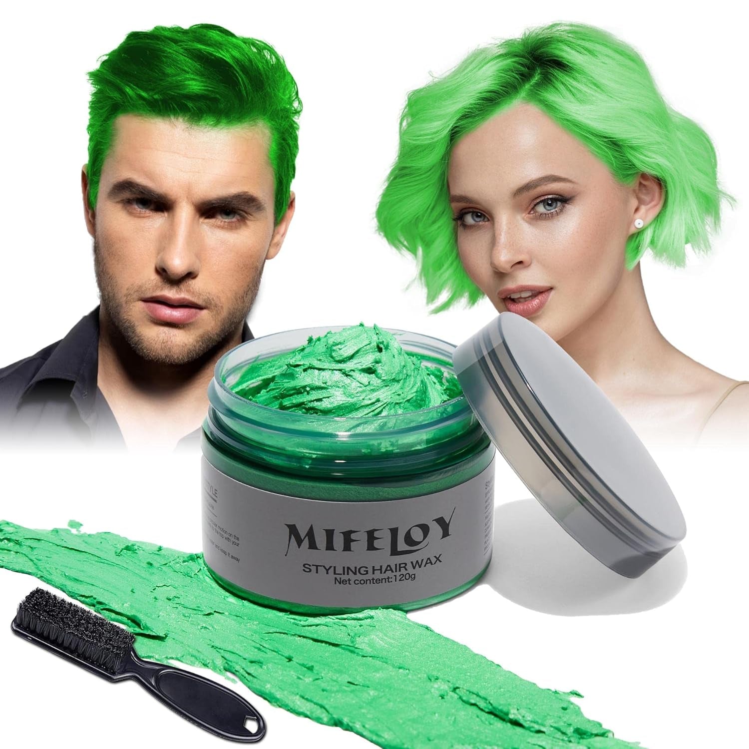 4,23 oz Lila hårton Tillfällig hårfärg med borstar, män kvinnor styling hårton vax, instant hårkräm lera Naturlig frisyr Pomada, DIY Cosplay Halloween hårvax Hårfärg Naty Shop Green