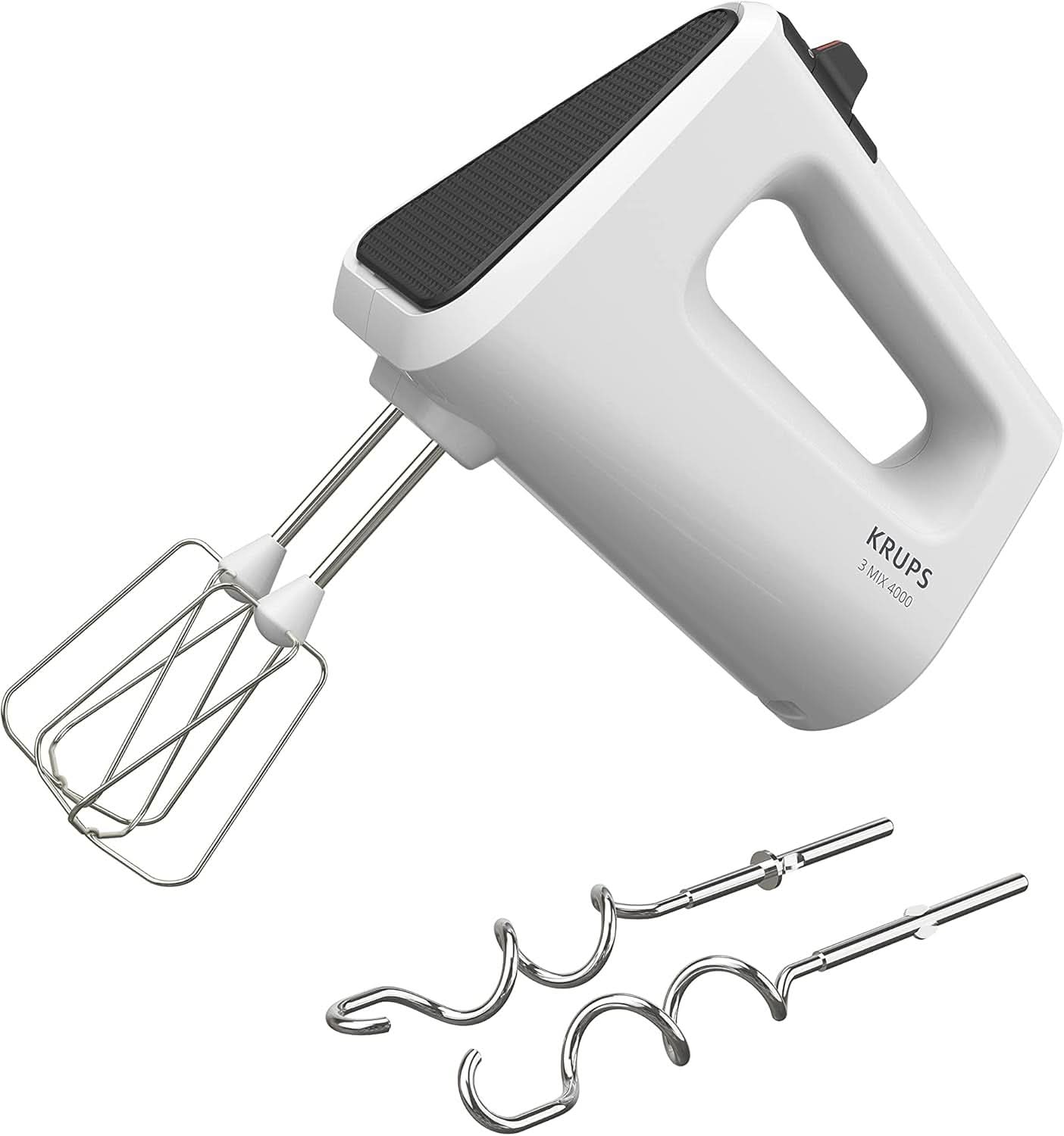 Krups GN4001 3 Mix 4000 Handmixer | 450 watt | Robust design | Variabel hastighetsregulator | Turbo-Und Auswurf-Funktion | Inkl. 2 Rührbesen Und 2 Knethaken | Weiß/Grau Kitchen Naty Shop