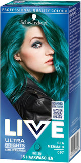 Schwarzkopf LIVE Ultra Brights Semi-Permanent Hair Color 097 Mermaid (3 x 80 ml), färg för intensiva resultat eller pastellfärger, tål 12-15 tvättar, med vårdbalsam Hårfärgning Naty Shop