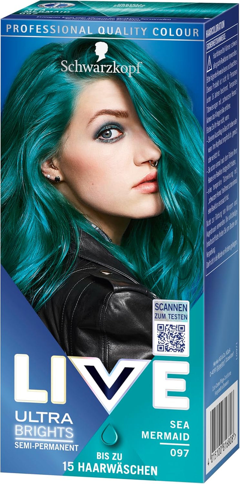 Schwarzkopf LIVE Ultra Brights Semi-Permanent Hair Color 097 Mermaid (3 x 80 ml), färg för intensiva resultat eller pastellfärger, tål 12-15 tvättar, med vårdbalsam Hårfärgning Naty Shop