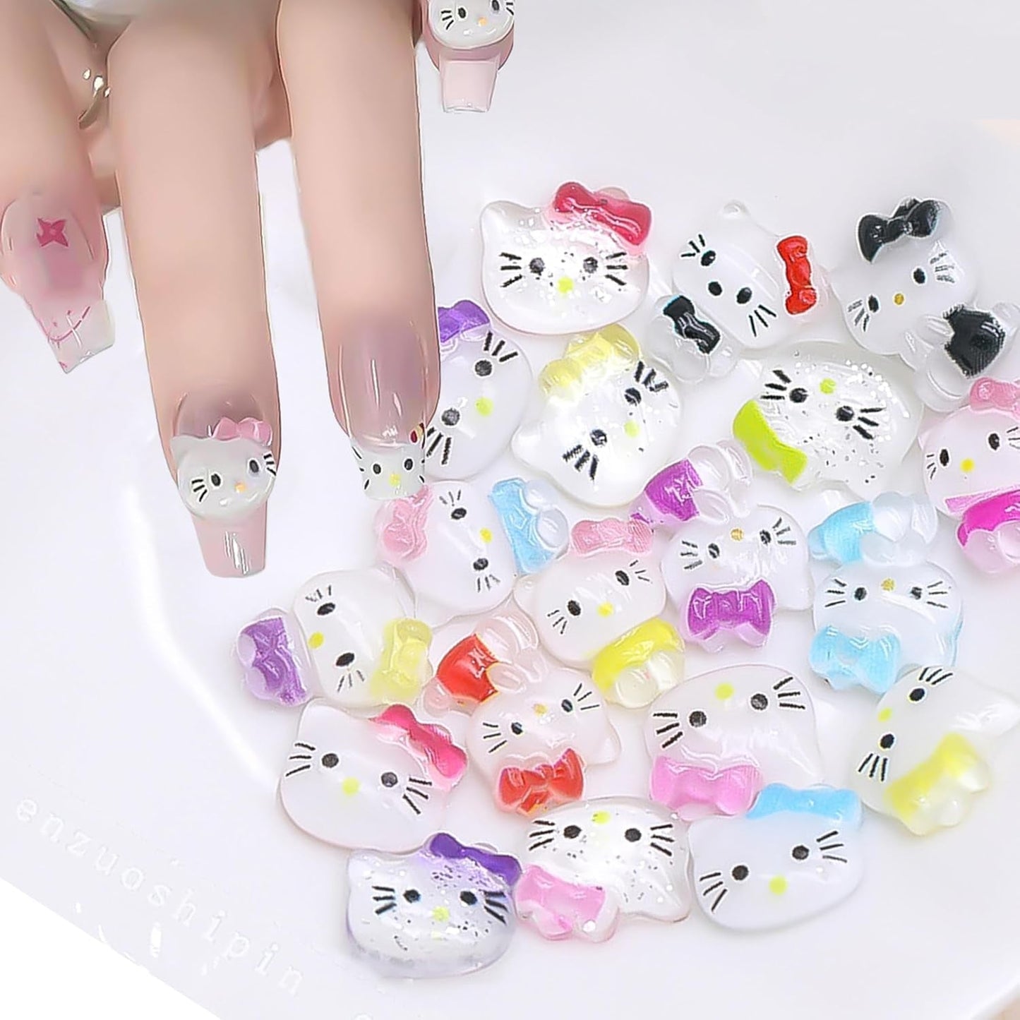 3D-kattens nagelklistermärken, nagelglitter, paljetter, nagelklistermärken i harts, nagelstenar, diamanter för nagelkonst, inklusive strass nagelvaxstift (färgglad katt)