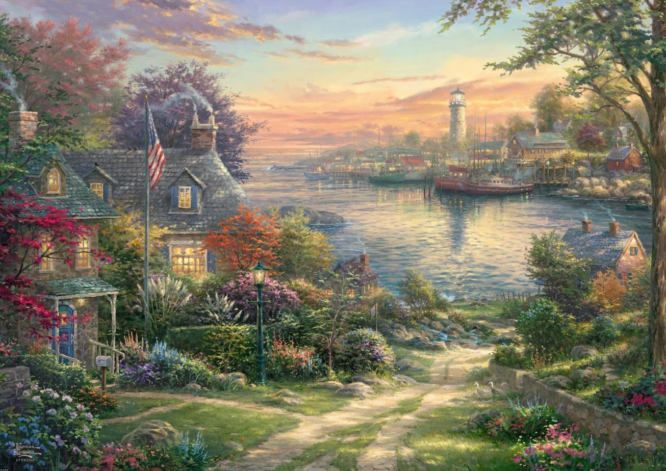 Schmidt Spiele 58785 Thomas Kinkade, New England Harbor, pussel 1000 bitar, färgat Puzzle Naty Shop