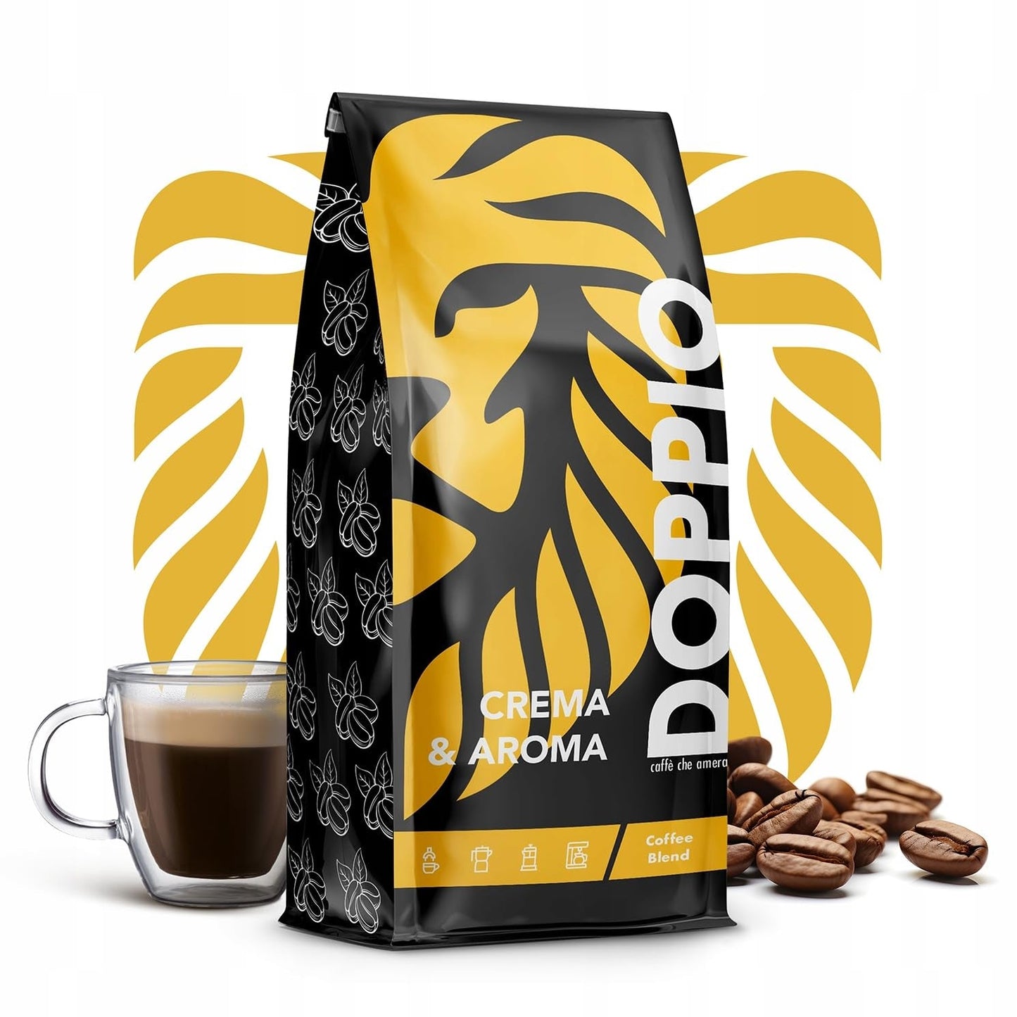 Doppio Cream & Flavor 1KG | Kaffebönor 80% Arabica och 20% Robusta | med toner av kakao, nötter och kola | Färsk och medelstekt, låg syra | för espresso | Blue Orca Coffee