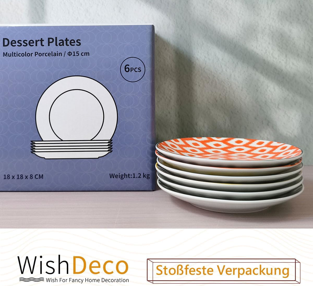 Tårtfat, set om 6; små desserttallrikar (15 cm); salladstallrikar av porslin; färgglada tallrikar till frukost; minitallrikar för pasta, frukt, bröd