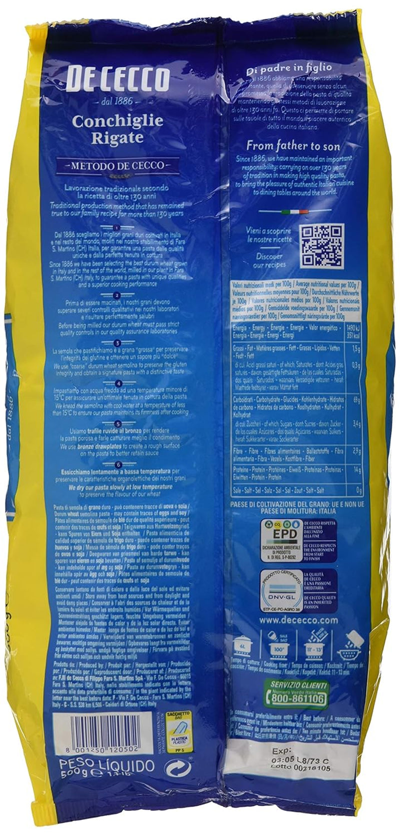 Conchiglie Rigate, 500 g (förpackning med 1)