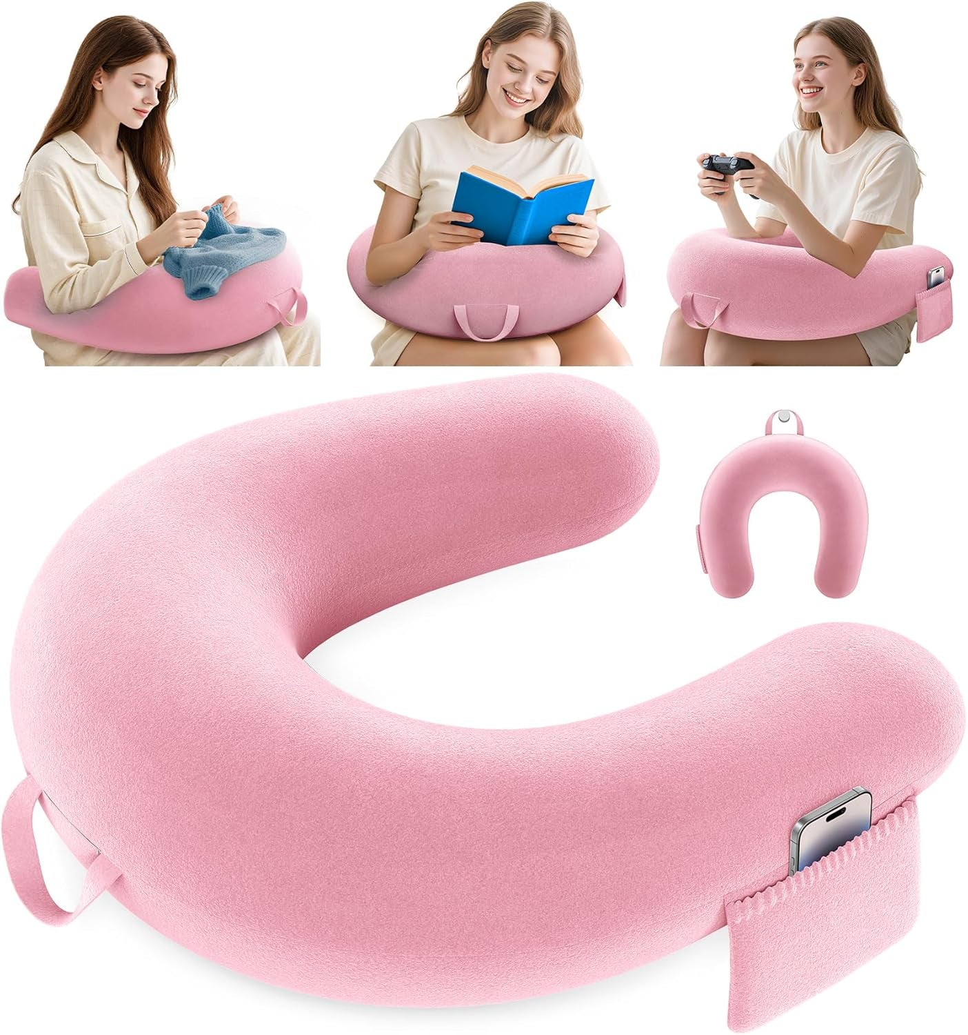 Spel- och läskudde, Läskudde för säng/soffa/golv, matning/virkad kudde med stor ergonomisk spelkudde, Gamerkudde för iPad/laptop - svart
