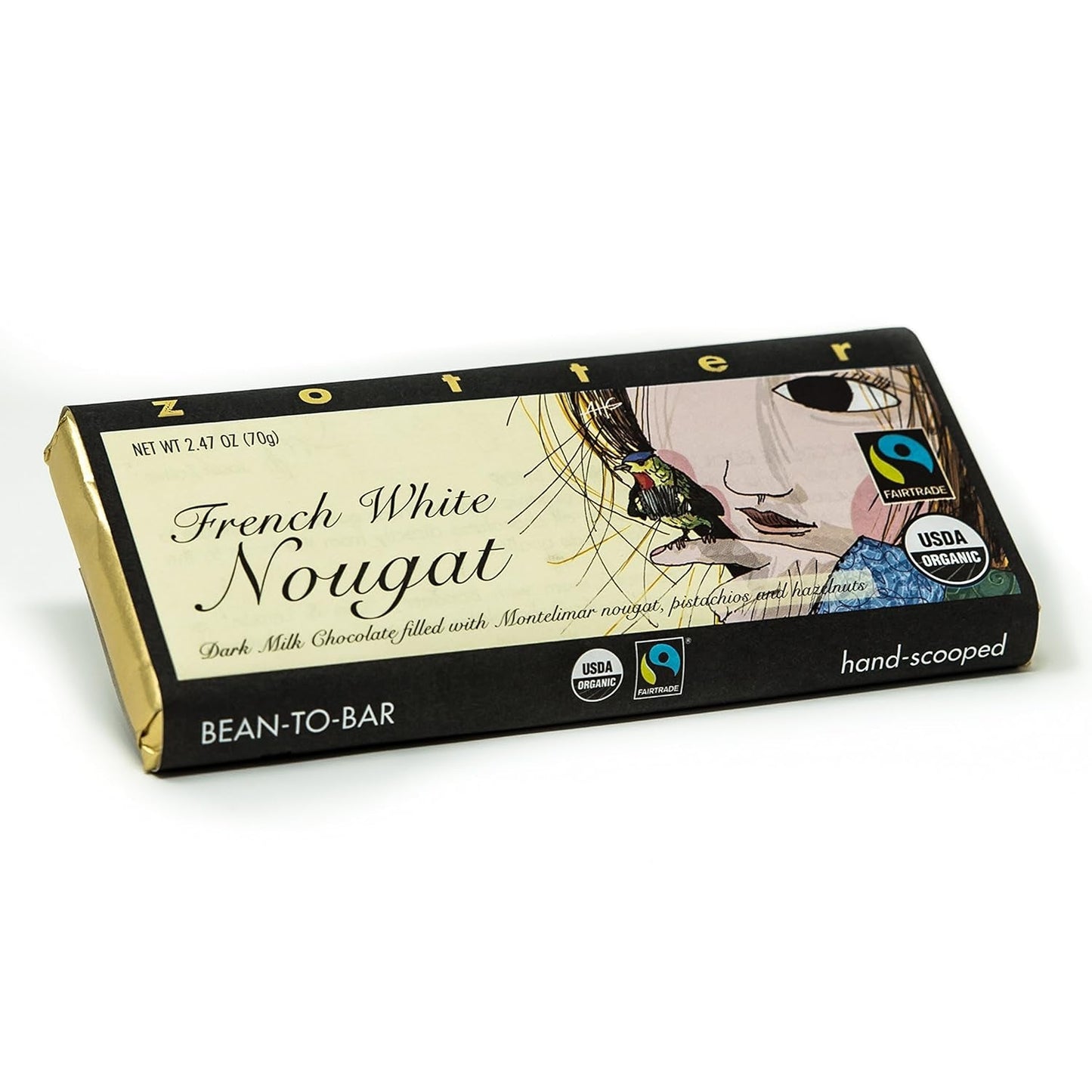 Mjölkchoklad och fransk nougat, handgjord (70 g) - Bio