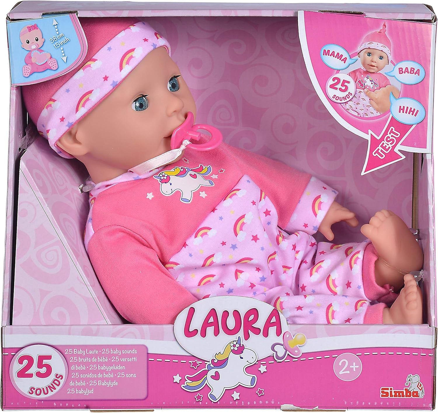 Simba 105140060 - Laura Tickle Baby Soft Body Doll med regnbågsmadrass, gör 25 babyljud, 38 cm, docka från 2 år och uppåt