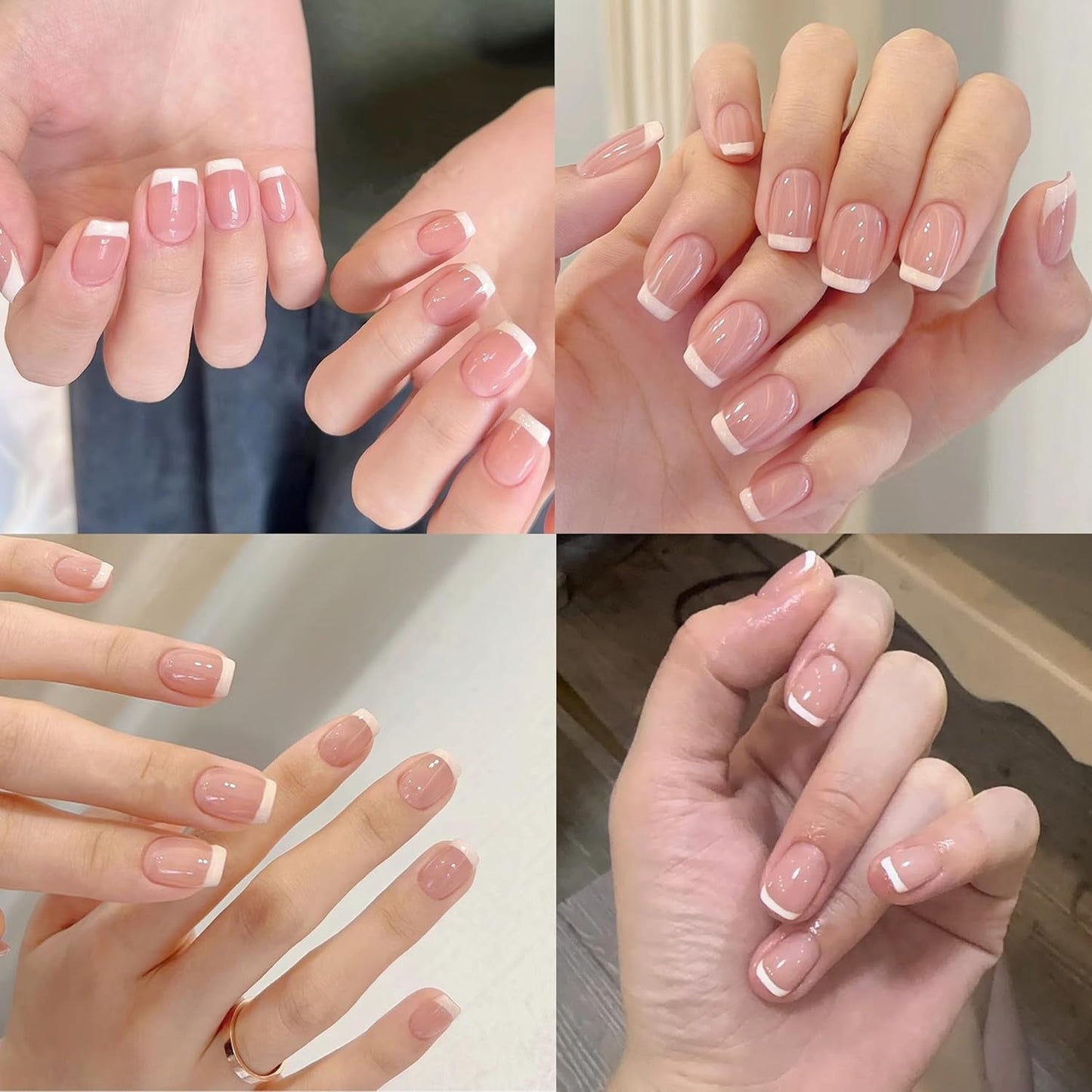 240 Set Korta franska lösnaglar, fyrkantiga konstgjorda naglar, lim på naglar, akryl nagelspetsar, lösnaglar för kvinnor, DIY Nail Art