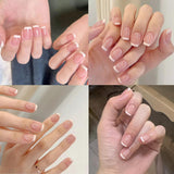240 Set Korta franska lösnaglar, fyrkantiga konstgjorda naglar, lim på naglar, akryl nagelspetsar, lösnaglar för kvinnor, DIY Nail Art