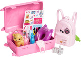 Barbiedocka, resebarbie med blont hår, 10+ resetillbehör, klistermärken, resväska, valp, innehåller 1 docka, barnpresent, leksak från 3 år och äldre, HJY18