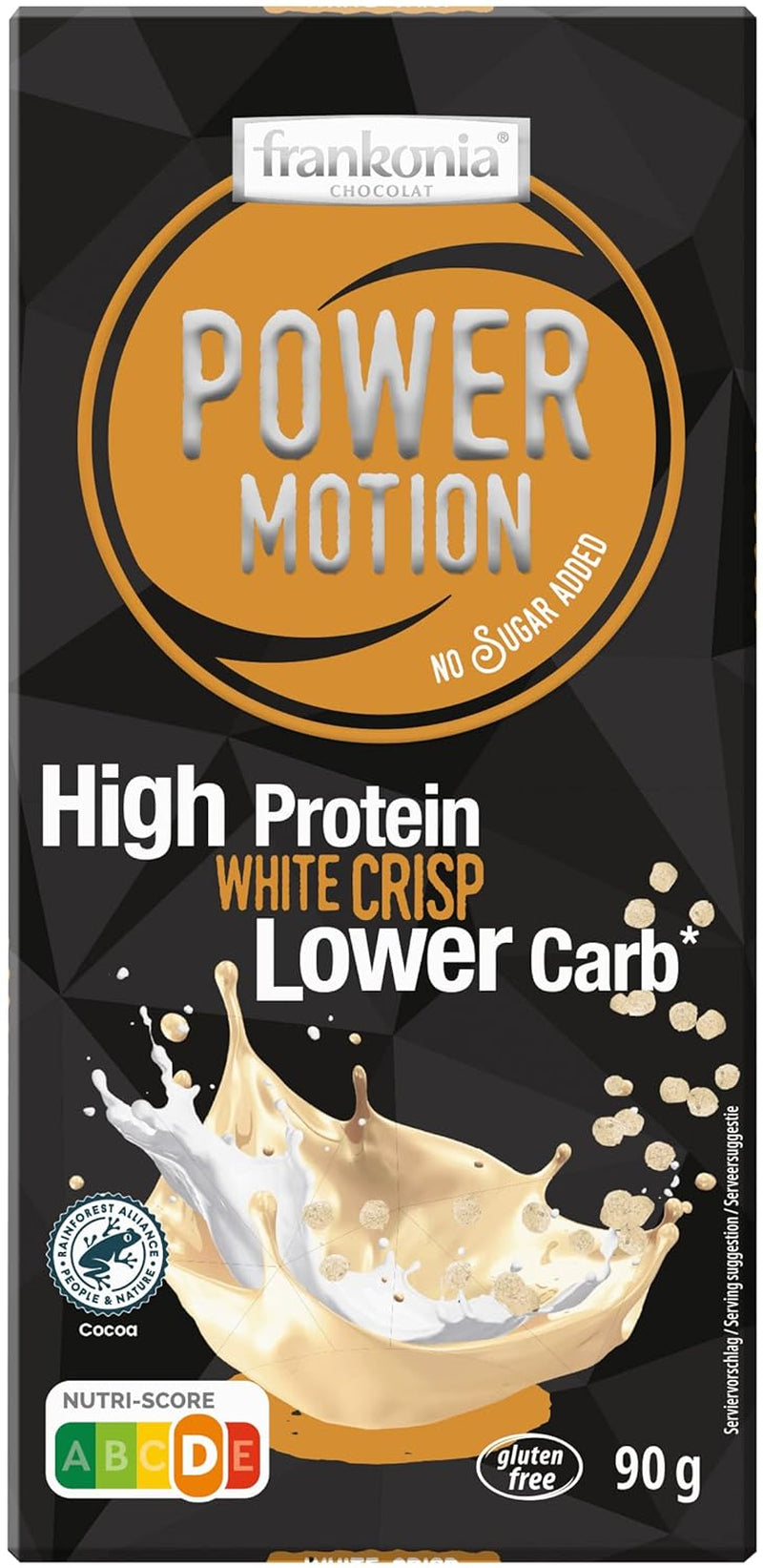 frankonia CHOCOLAT POWER MOTION utan tillsatt socker - Krisig vit choklad med högt protein- och låg kolhydrathalt, 90 g