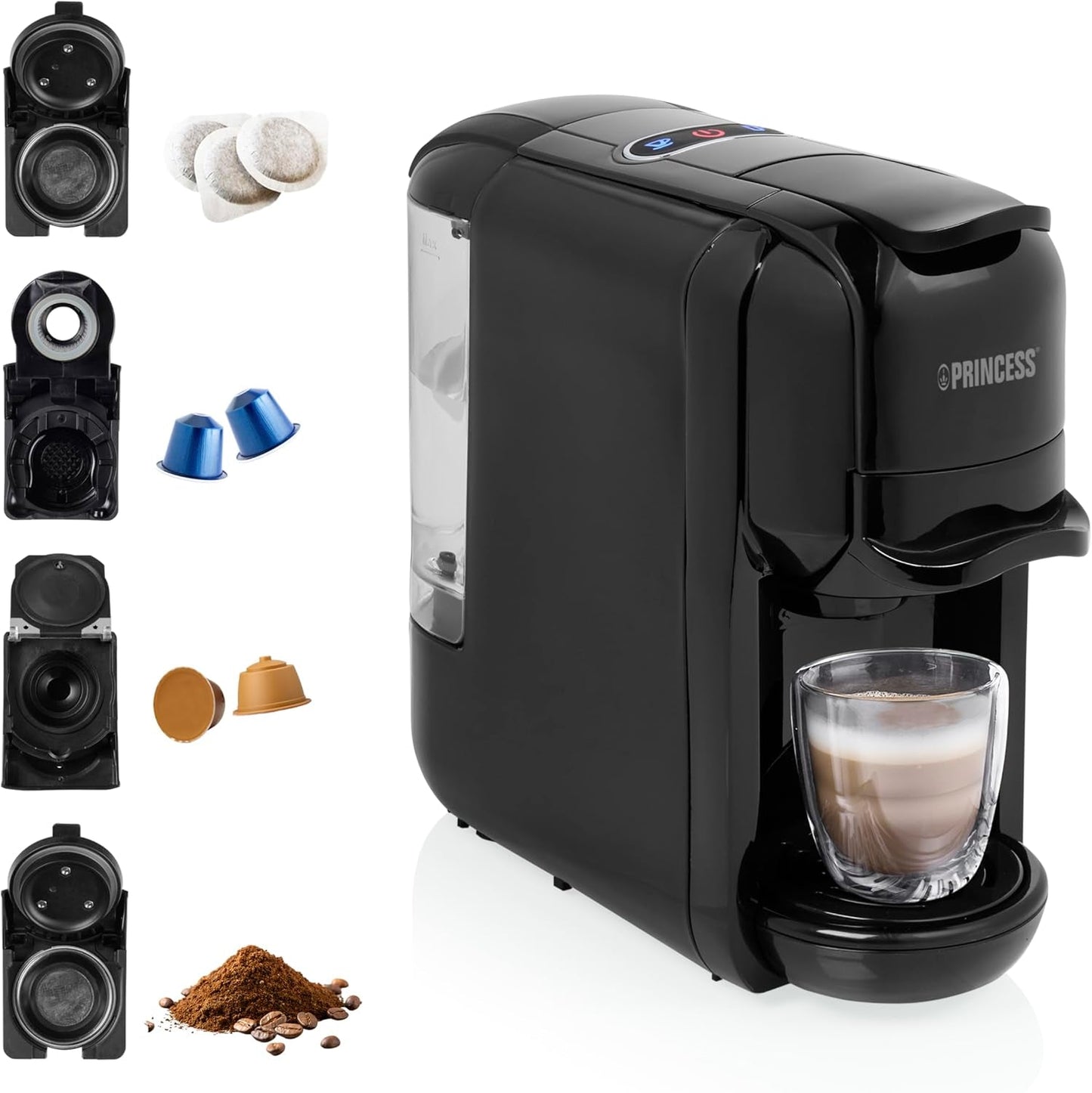 Princess Espressor 249452 – För Nespresso™, Dolce Gusto och ESE kapslar – 19 bar italiensk pump – 0,6 L – 1450 W
