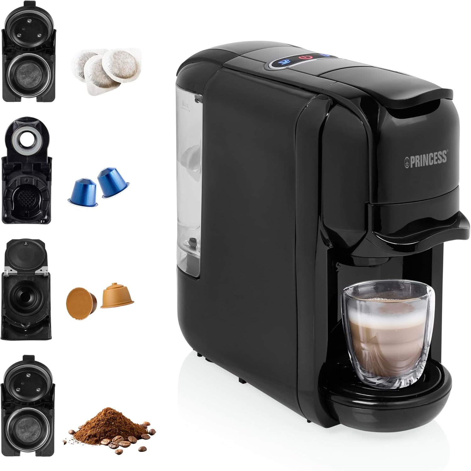 Princess Espressor 249452 – För Nespresso™, Dolce Gusto och ESE kapslar – 19 bar italiensk pump – 0,6 L – 1450 W