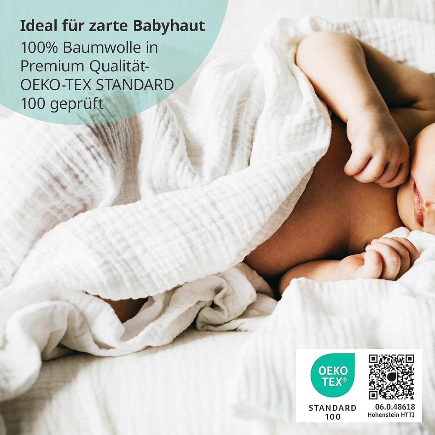 MAKIAN Muslin Squares, paket med 10, 80x80 cm, Oeko-TEX® Standard 100 Certified, 10 Premium Burp-dukar - Dubbelvävda tygrutor / Muslin Squares, Kokbeständig - Vit