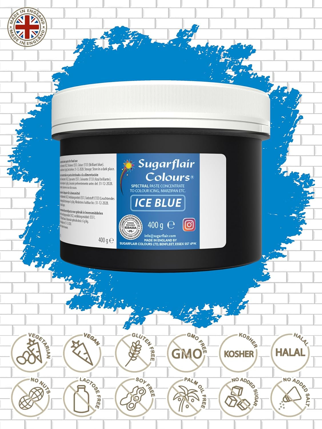 Sugarflair Ice Blue Pasta matfärg, fondant och marsipan matfärgning, Spectral Concentrated Pasta - 400 g