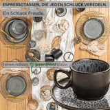 SANGER Sydney | Keramiska espressokoppar med 12 st, mockakoppar för 6, koppar och fat, diskmaskin och mikrovågssäker, mörkgrå, 80 ml | VÄRDESAMLING
