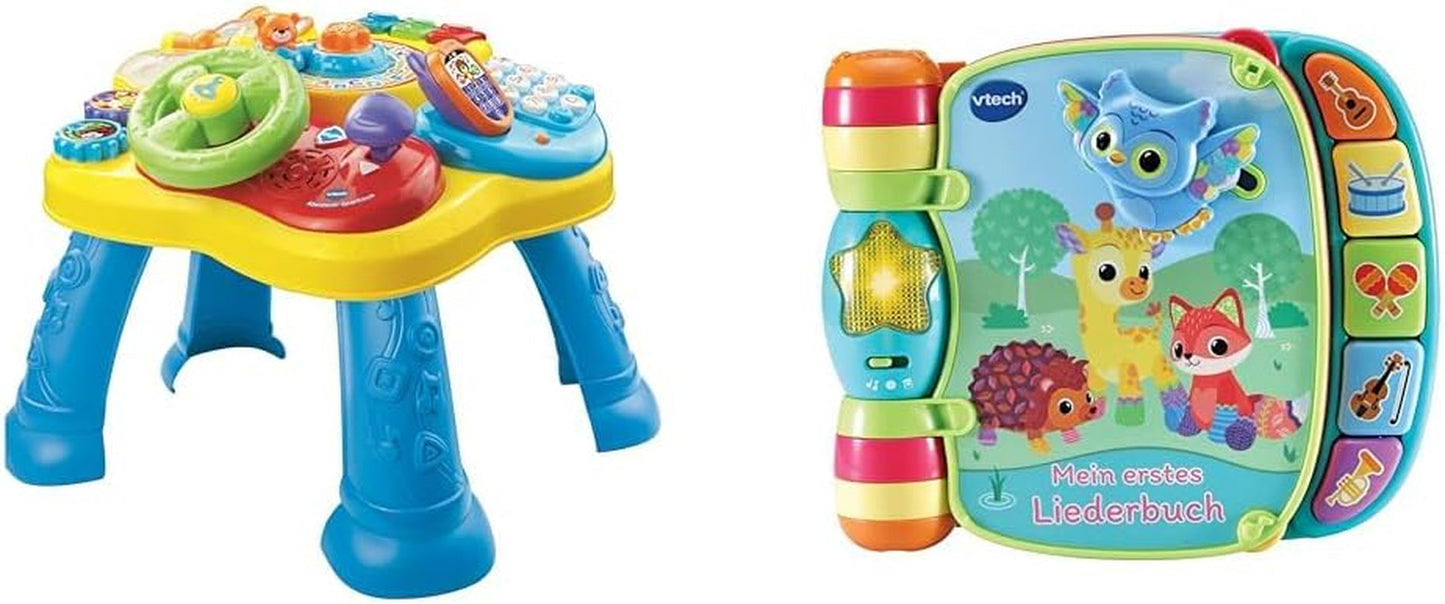 VTech Baby Adventure Play Table - Färgglatt babylekbord med 6 spelplaner och interaktiva element & Baby My First Song Book 6-sidig färgglad bok och rörligt lekbord Leksaker Bebe Naty Shop Song Book Package Easymail Packaging