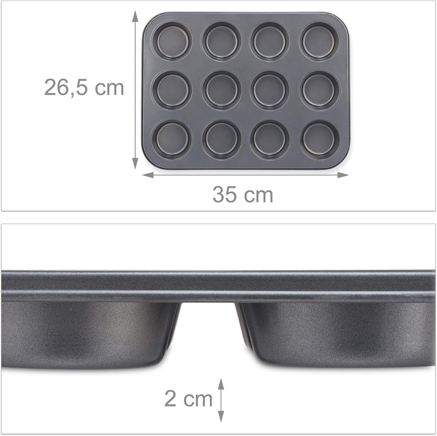 Relaxdays Muffinform, 2Er Set, 12Er Muffinbleche, Antihaftbeschichte, Carbonstahl, Muffins & Cupcakes, Ø 6,5 Cm, Vete, 10030825 Formar och plåtar för bakning Naty Shop
