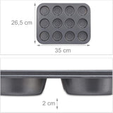 Relaxdays Muffinform, 2Er Set, 12Er Muffinbleche, Antihaftbeschichte, Carbonstahl, Muffins & Cupcakes, Ø 6,5 Cm, Vete, 10030825 Formar och plåtar för bakning Naty Shop