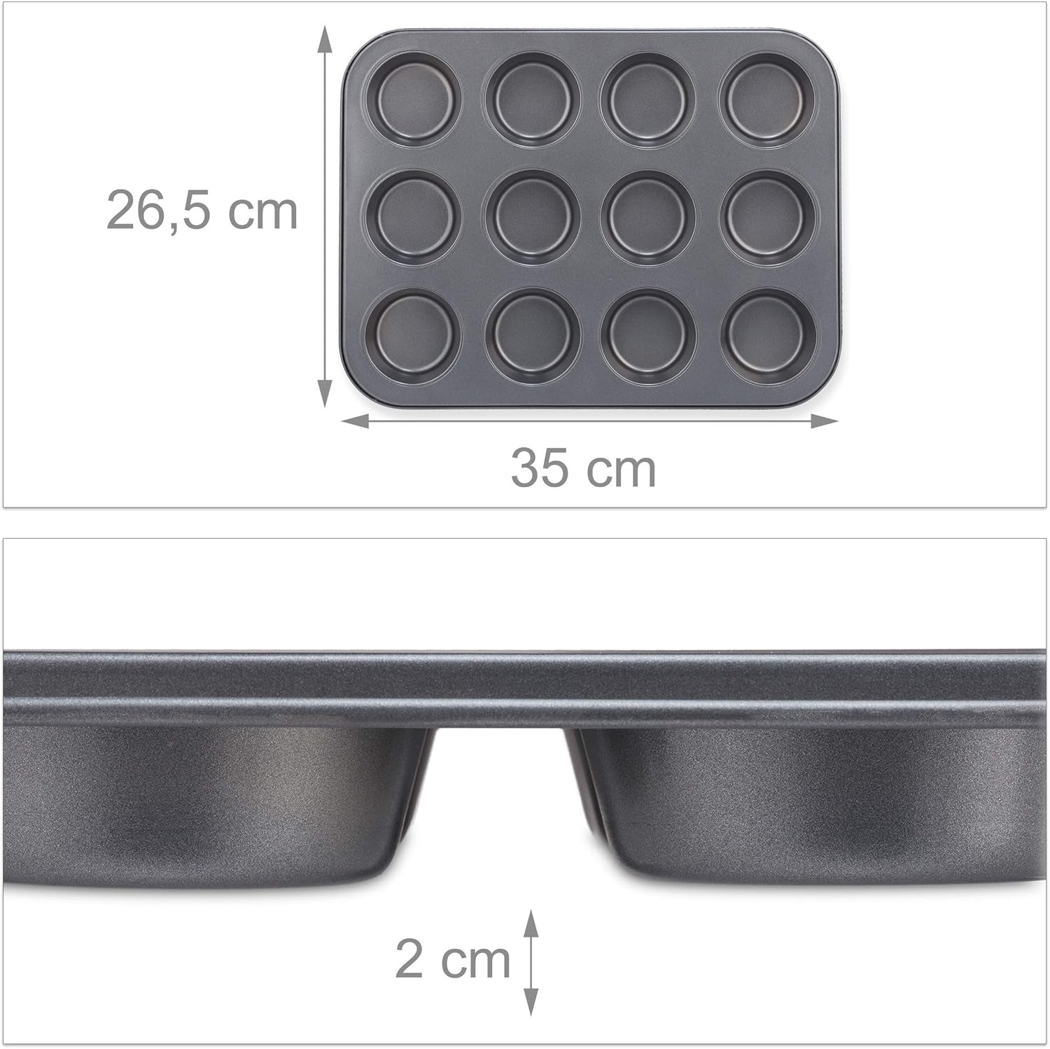 Relaxdays Muffinform, 2Er Set, 12Er Muffinbleche, Antihaftbeschichte, Carbonstahl, Muffins & Cupcakes, Ø 6,5 Cm, Vete, 10030825 Formar och plåtar för bakning Naty Shop