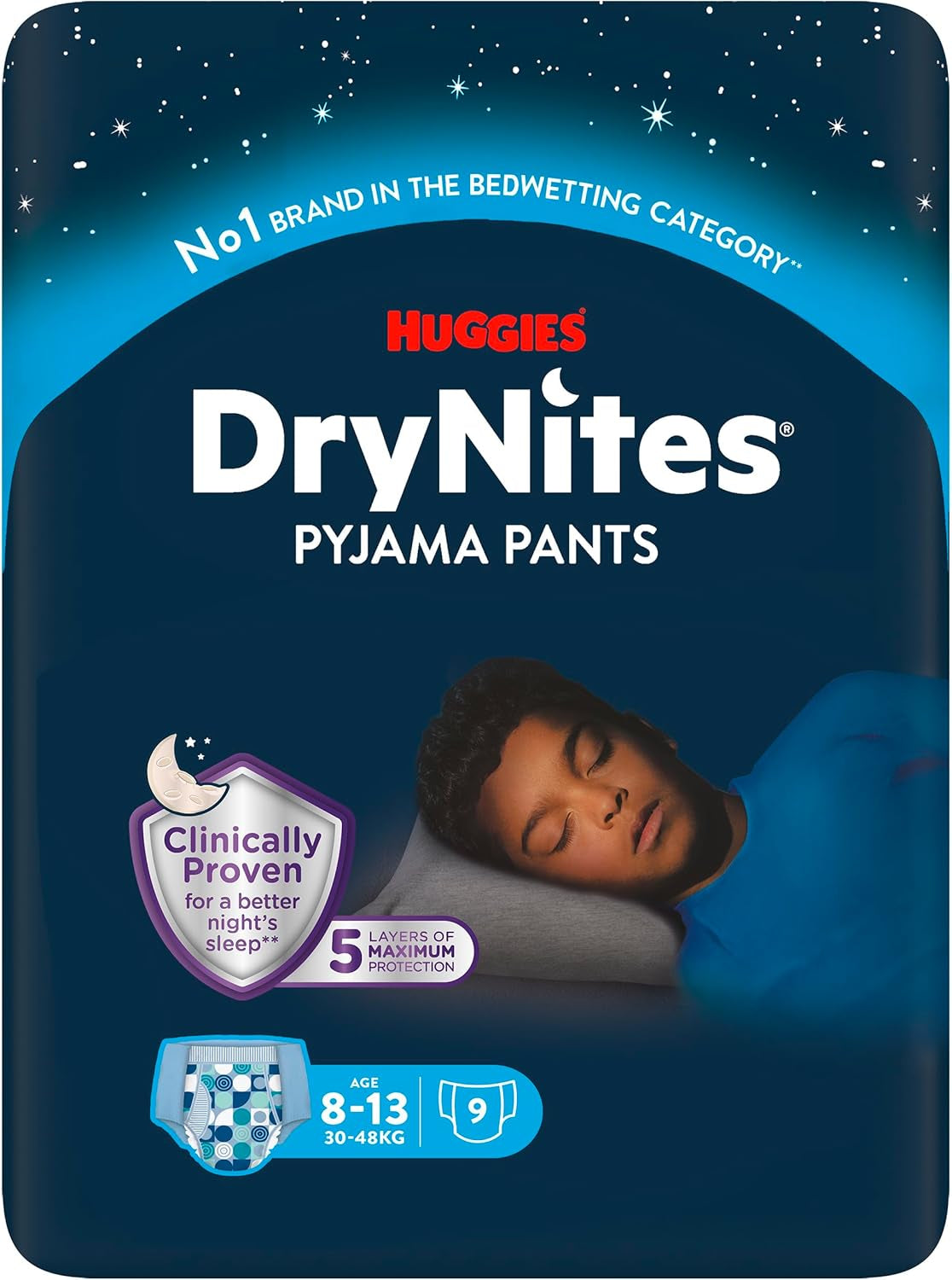 Huggies DryNites Superabsorberande nattblöjor för pojkar 8-13 år (30-48 kg) 27 Count (3 x 9 Count) Trosblöjor